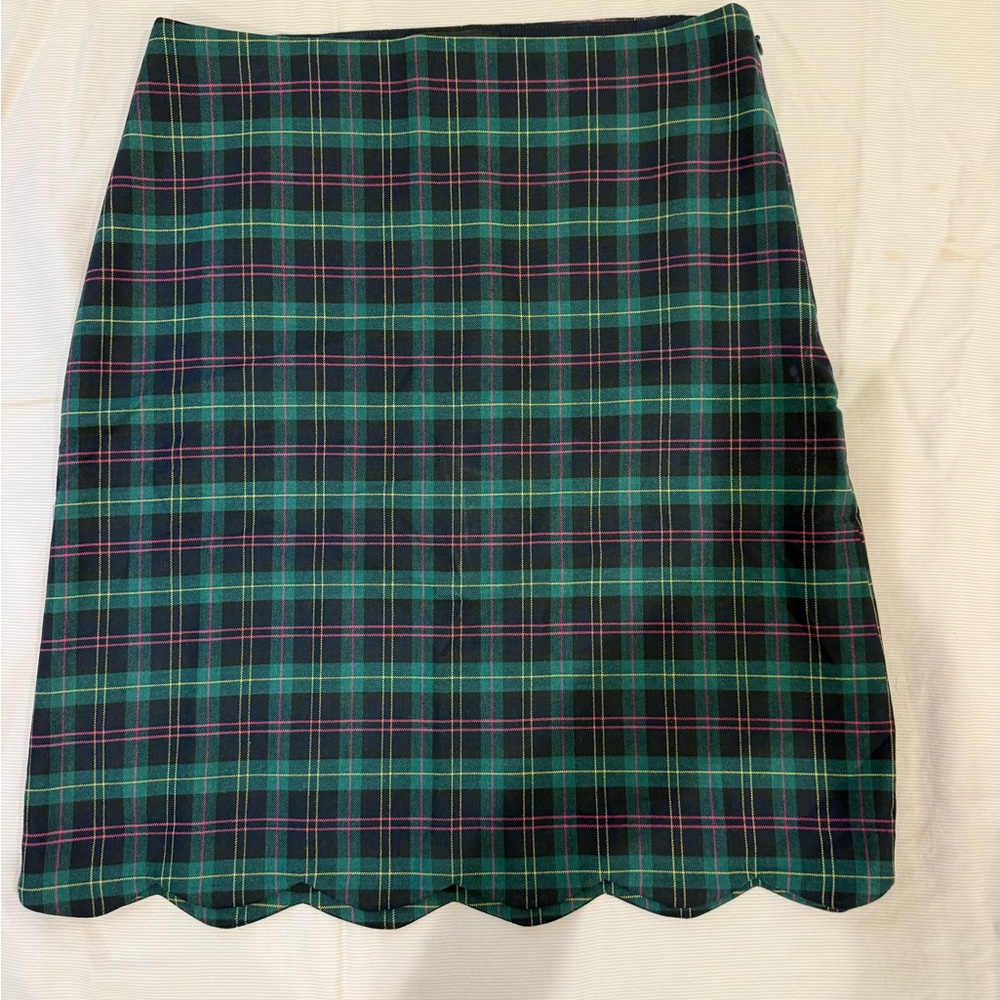 Talbots Green and Pink Plaid A-Line Skirt